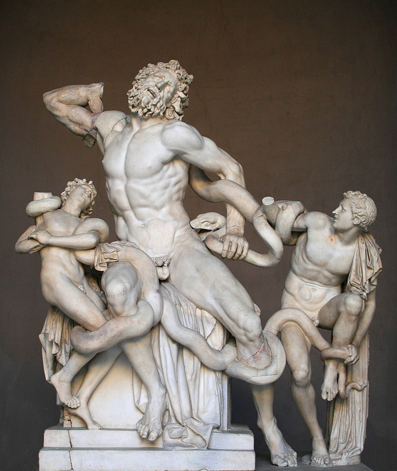 Laocoon and his sons, also known as Laocoon group. Marble, replica from Hellenistic original from 200 BC, found on the Esquiline in Rome in 1506.