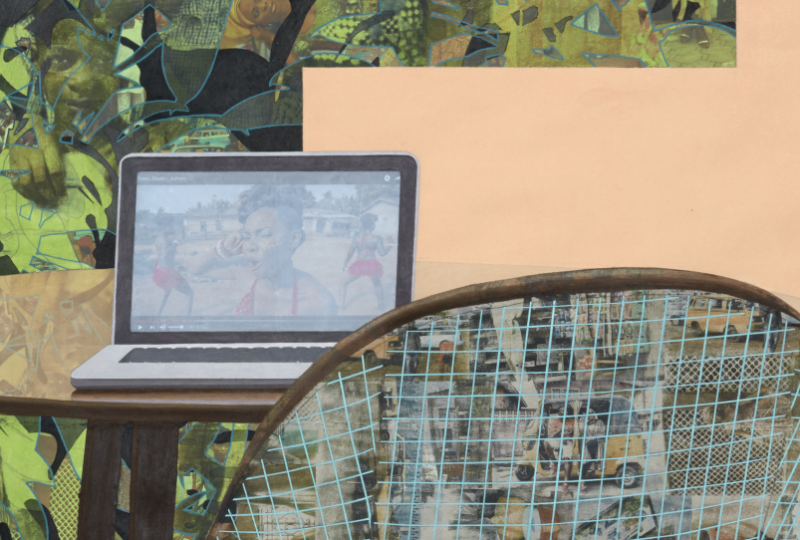 Njideka Akunyili Crosby, Garden Thriving, 2016, Detail, Ausstellungsansicht Innenleben (2020), Haus der Kunst, Conolly Weber Photography