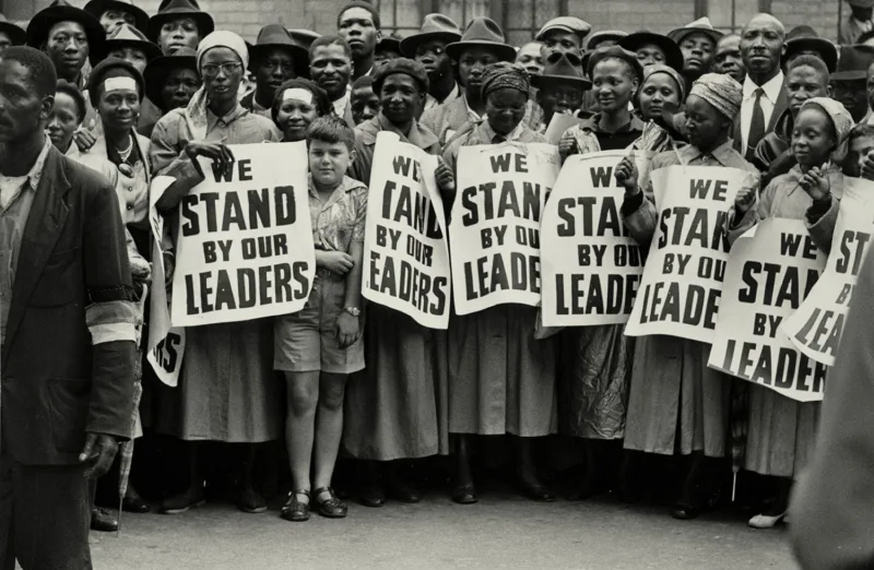 Eli Weinberg: Volksmenge in der Nähe der Drill Hall am Eröffnungstag des Landesverratsprozesses in Johannesburg, 19. Dezember 1956 Times Media Collection, Museum Africa, Johannesburg