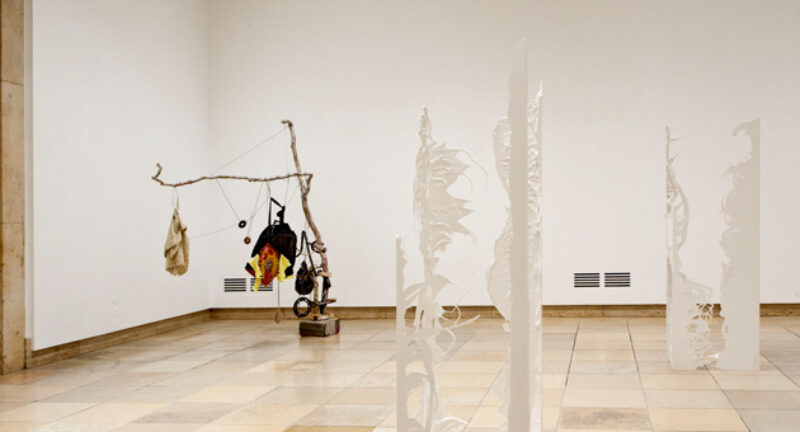 Sculptural Acts installation view, Haus der Kunst, 2011, front: Kimberly Sexton, Column 4 (Still Projecting), 2011; background: Alexandra Bircken, Soulution, 2010, photo Wilfried Petzi