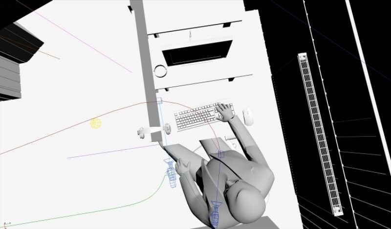 77sqm_9:26min_3: Computer simulation and motion tracking of Andreas Temme’s line of vision in the internet cafe. Image: Forensic Architecture, 2017