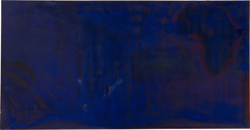 Frank Bowling Schlesingerblue, 1968 Acrylic on canvas 114 x 221 cm 44 7/8 x 87 1/8 in Courtesy of Frank Bowling and Hales London, New York © VG Bild-Kunst, Bonn 2017