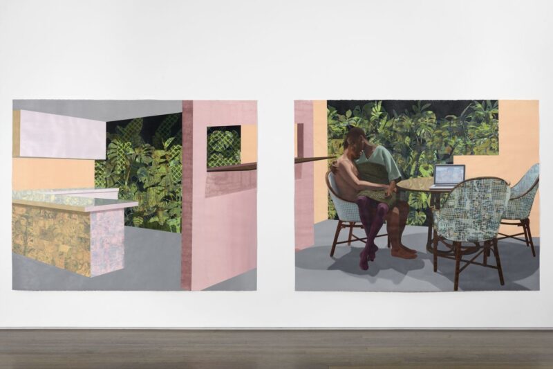 Njideka Akunyili Crosby, Garden Thriving, 2016. Exhibition view, Interiorities (2020), Haus der Kunst, Conolly Weber Photography