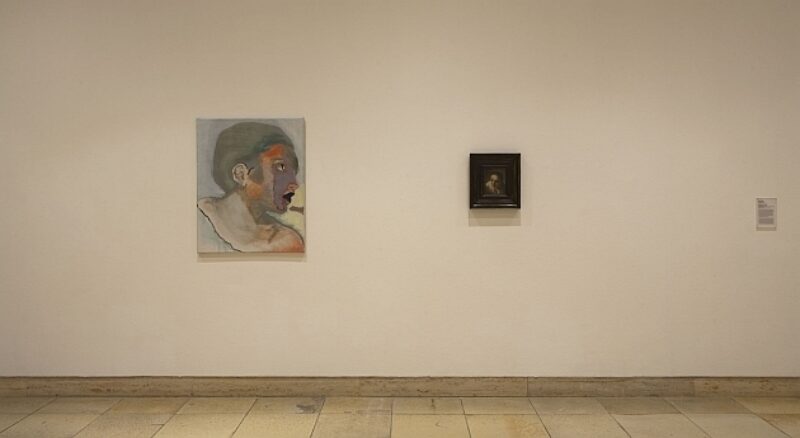 Tronies – Marlene Dumas und die alten Meister, Installationsansicht, Haus der Kunst, 2010, Delacroix, Frau, 1984, Privatsammlung, Courtesy Galerie Paul Andriesse; Nicolaes Maes, Tronie einer jungen Frau, ca. 1650, Privatsammlung, New York, Foto Wilfried Petzi