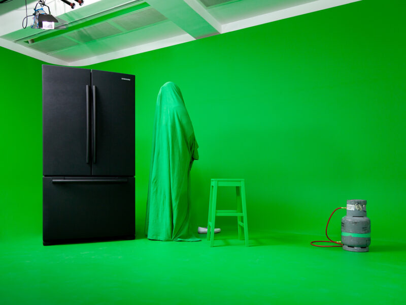 Mark Leckey GreenScreenRefrigeratorAction,  2010 Installation view SEE, WE ASSEMBLE, Serpentine Gallery, London, 2011 Photo: Mark Blower Courtesy of the artist and Gavin Brown’s enterprise, New York