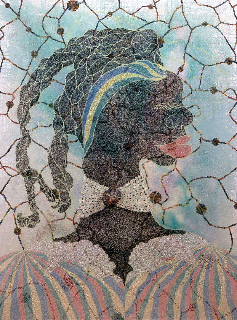 Chris Ofili Dreams 1998 Acryl, Öl, Kunstharz, Dung Bild: 243,5 x 183 x 20,5 cm Fotograf: Nic Tenwiggenhorn, Berlin Courtesy Sammlung Goetz, München