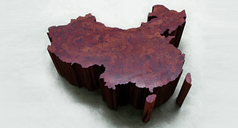 Ai Weiwei Map of China, 2004 Iron wood (Tieli wood) from dismantled temples of the Qing Dynasty (1644-1911) 51 cm, Ø 200 cm photo: Ai Weiwei