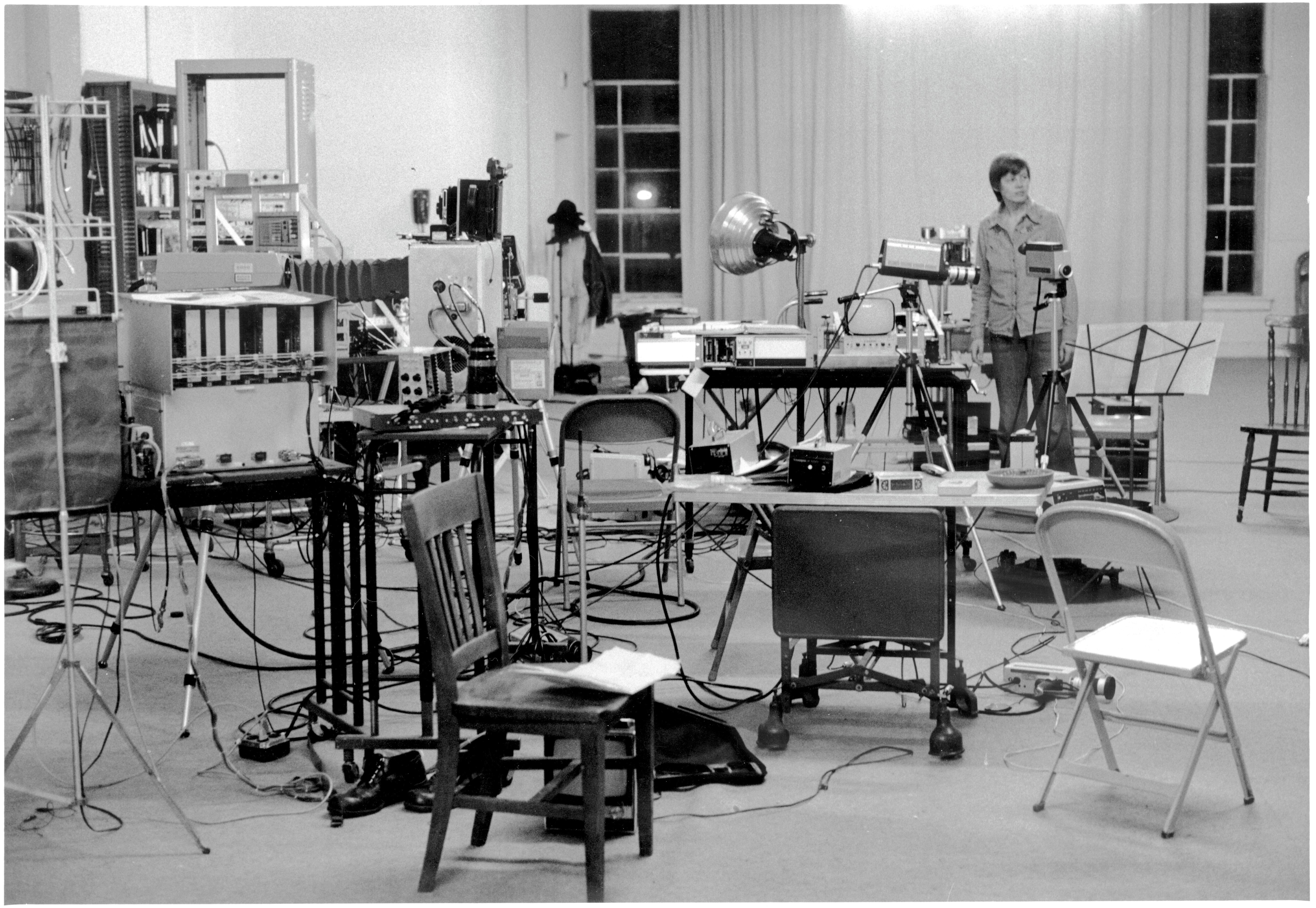 Steina in her studio, New York, 1975.