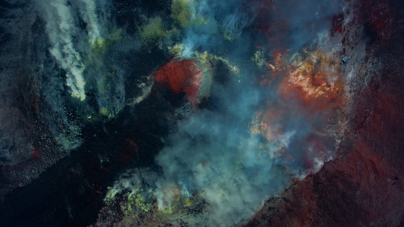 different cloud like shapes in dark blue and red